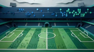 Farbige Zeitlinie eines laufenden Sportereignisses über einem Spielfeld